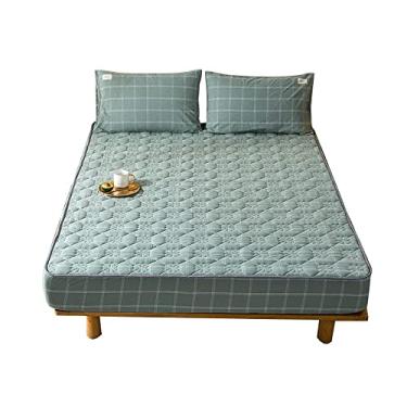 Imagem de Lençol de baixo elástico macio resistente a rugas, capa de colchão acolchoado espesso, forro de colchão permeável ao ar para quarto, apartamento, hotel, cinza, 150 × 200 cm + 30 cm (verde, casal