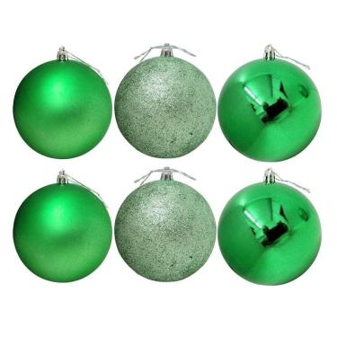 Imagem de Conjunto 6 Bolas De Natal Verde Prime Texturas Mistas 10cm Glitter, Brilho E Fosca