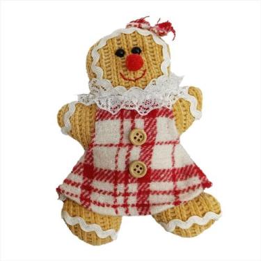 Imagem de Boneco Ginger Femea Em Pé Tecido Canelado Vestido Xadrez Vermelho Bran