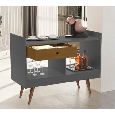 Imagem de Aparador Buffet Retrô Pés Palito Madri 4064 cor Onix / Nature - Comprar Moveis Em Casa
