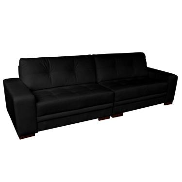 Imagem de Sofá 4 Lugares Bipartido Sala de Estar Milano 260cm Couro Preto - Gran Belo