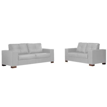 Imagem de Conjunto Sofá 2 e 3 Lugares Sala de Estar kenny Couro Cinza - Gran Belo