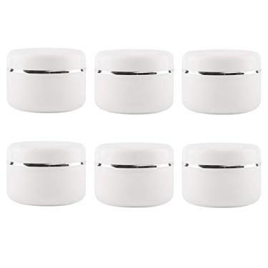 Imagem de 6 peças de potes de cremes de plástico branco com forros internos e tampa vazia recarregável loções para rosto cosméticos pomadas recipientes recipientes recipientes para lábios esfoliante armazenamento loções dispensador potes (50 ml/50 oz)