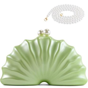 Imagem de Bolsa feminina de acrílico em forma de concha luxuosa de mármore acrílico exclusiva bolsa de ombro bolsa de ombro para festa de casamento, Verde, 8.8 x 2.4 x 6 inches, Clutch