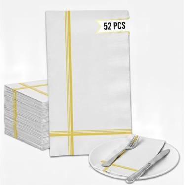 Imagem de Guardanapos brancos e dourados descartáveis – Conjunto de 52 guardanapos de jantar para casamento com acabamento dourado, perfeitos para festas e eventos de recepção de casamento - Guardanapo de papel