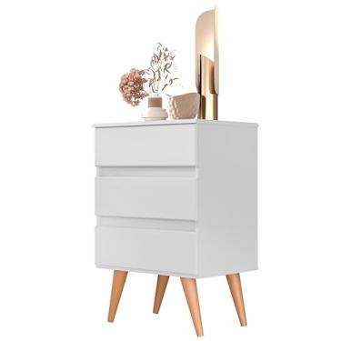 Imagem de Mesa de Cabeceira Roma 3 Gavetas Criado Para Quarto Com Pés Palito (BRANCO)