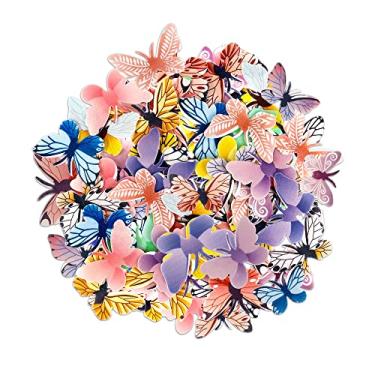 Imagem de Arthsdite 72 peças de papel wafer comestível borboleta cupcake toppers bolo colorido 3D borboleta realista decoração de sobremesa para festa de aniversário casamento decoração de comida