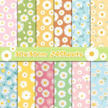 Imagem de 24 folhas de papel para scrapbook margarida, 29 x 29 cm, margaridas, margaridas, flores, estampado, dupla face, cartolina, margaridas, flores, scrapbooking, fundo, cartolina