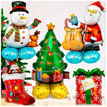 Imagem de Balões de Natal Mylar, gigantes grandes, 16 peças, caixa de presente de árvore de Natal, Papai Noel, boneco de neve, balão de alumínio para decorações de festa de Natal e Ano Novo