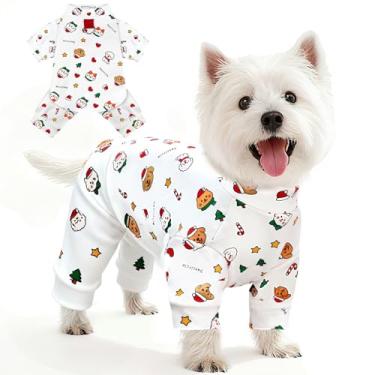 Imagem de BAEJMJK Lindo pijama para cães de Natal elástico para meninos e meninas com anel em D, roupa confortável para cães e gatos pequenos (branco, pequeno)