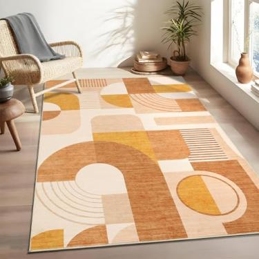 Imagem de Tapete lavável de 10 x 15 cm para quarto, boêmio, geométrico, pequeno, para entrada de sala de estar, tapete macio, antiderrapante, para sala de jogos, dormitório, meninas, laranja, 1,2 m x 1,8 m