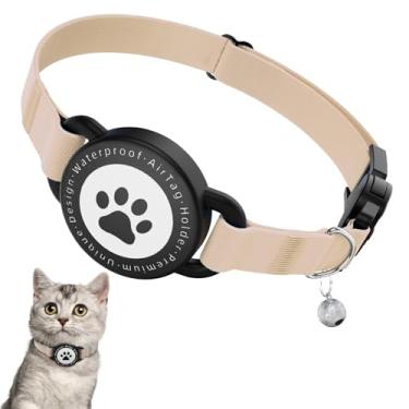 Imagem de Coleira para gatos AirTag, coleira elástica para gatinhos com suporte para Apple Air, leve e confortável, coleiras de gato com GPS ultra elásticas para gatos, gatinhos e filhotes, 20 a 32 cm, cáqui