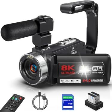 Imagem de Câmera de vídeo digital 8K 64MP,Transmissão WiFi, Zoom de 18X,Tela sensível ao toque de 3,0 polegadas, microfone externo, controle remoto, duas baterias, visão noturna infravermelha,64 GB