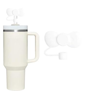 Imagem de Capa de palha de silicone com laço branco para tampas de palha de 10 mm para acessórios de copo Stanley, bonito topo de palha para copos tampa de palha para tampas de ponta de canudos reutilizáveis