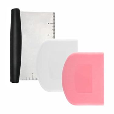 Imagem de 3 peças de raspadores de massa, cortador de massa de plástico, espátulas práticas, conjunto de espátula raspadora de aço inoxidável em escala e raspador, suprimentos de cozinha para fazer bolo, pizza