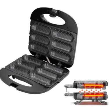 Imagem de Crepeira Elétrica Antiaderente 6 Cavidades, Preta e Inox, Máquina para Crepes e Hot Dogs com Aquecimento Duplo