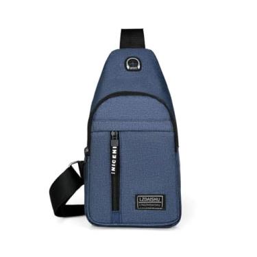 Imagem de Bolsa tiracolo para homens, mochila de tiracolo, bolsa transversal multiuso, bolsa esportiva de lazer com orifício para cabo de fone de ouvido, Azul, Mochila transversal transversal