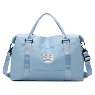 Imagem de Bolsa esportiva de viagem – Bolsa de ginástica de fim de semana com fecho dobrável e alça de ombro ajustável para mulheres, Azul claro, 36 liters