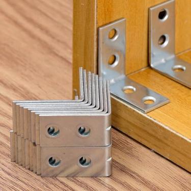 Imagem de 10 peças de suportes de canto de 90 graus com 4 furos, pequenos suportes de metal L, suportes de ângulo reto de viga de aço para prateleiras, cabines de gaveta de cadeira (3 x 3 x 1,5 cm)