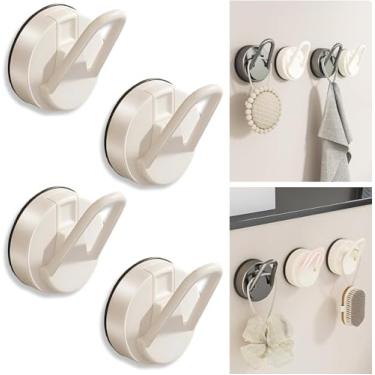 Imagem de Gancho utilitário ganchos removíveis com ventosa cinza forte adesivo ganchos de parede banheiro cozinha chuveiro resistente à prova d'água design branco 4 peças