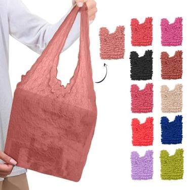 Imagem de Bolsa de compras expansível reutilizável de tecido elástico bolsa dobrável dobrável retrátil (pó (com maquiagem) rosa)