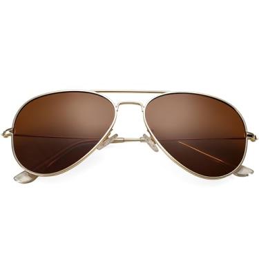 Imagem de Óculos de sol aviador polarizados clássicos para homens e mulheres, Dourado, marrom, 58MM