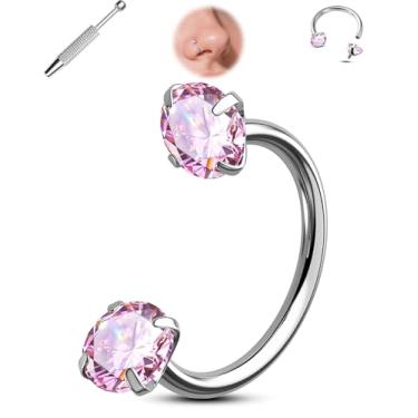 Imagem de Jewseen Anel de nariz de titânio 20G aço cirúrgico zircônia dupla anel de nariz para mulheres 8 mm rosca interna ferradura lábio hélice daith tragus septo piercing joias para mulheres