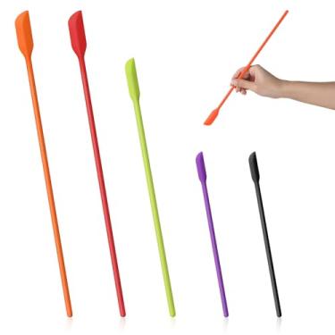 Imagem de Conjunto de 5 mini espátulas de silicone, espátula de maquiagem, frasco fino, espátula, raspador de cozinha, reutilizável, pequeno raspador para garrafas de cozinha, garrafas de aberturas finas