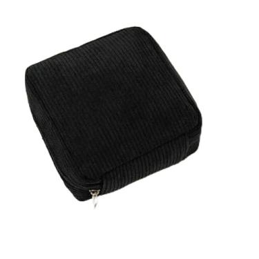 Imagem de Bolsa menstrual pequena para maquiagem feminina de veludo cotelê preto bolsa de tampão menstrual bolsa de moedas portátil bolsa de armazenamento de batom de alta capacidade bolsa de armazenamento de