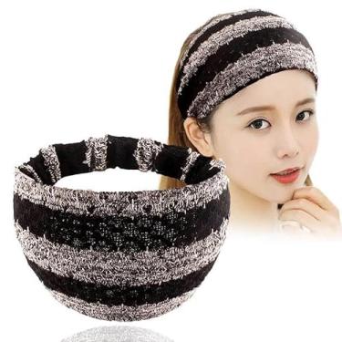 Imagem de Bandanas femininas Boho tricotadas largas e grandes faixas de cabeça para mulheres com dentes acessórios de cabelo modernos