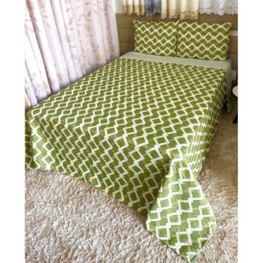 Imagem de Cobertor Casal Dupla Face Microfibra com Fronhas – Manta Macia e Elegante para Cama Box e Casal (GEOMÉTRICA VERDE)