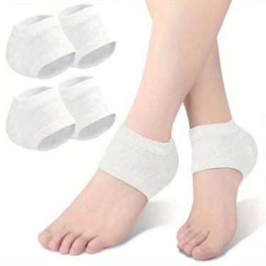 Imagem de 4 pares de protetores de calcanhar de silicone para saltos rachados, esporões de calcanhar, fascite plantar - almofadas de calcanhar de gel, unissex - branco