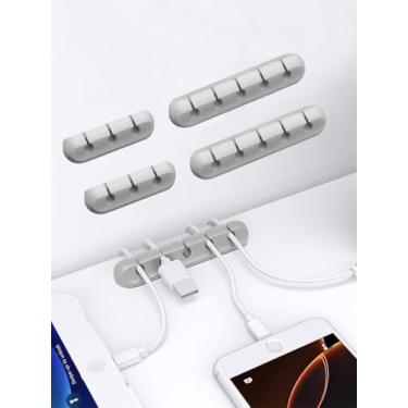 Imagem de Clipes de suporte de cabo, 4 peças de clipes autoadesivos para gerenciamento de cabos - organizador de cabos para mesa/escritório/casa, suporte de fio para cabos USB/carregador/mouse/PC (cinza, 3 x 2