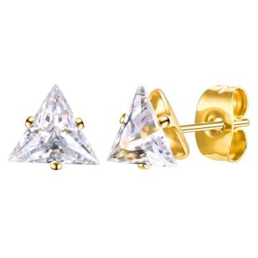 Imagem de Brincos triangulares masculinos e femininos de aço inoxidável com zircônia cúbica, hipoalergênicos, leves, unissex, acessório para festas e feriados, 7.8mm*7.3mm, Aço inoxidável Zircônia cúbica