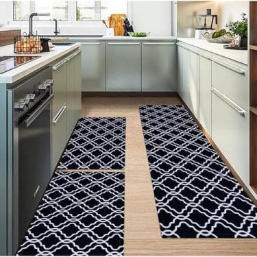 Imagem de Kit 3 Tapete de Cozinha Antiderrapante Passadeira e Tapetes Porta Lavável e Antialérgico para Decoração da Cozinha (Kit Passadeira - M3)