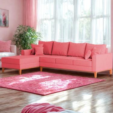 Imagem de Sofá 4 Lugares Beny Com Chaise Esquerdo Suede Rosa