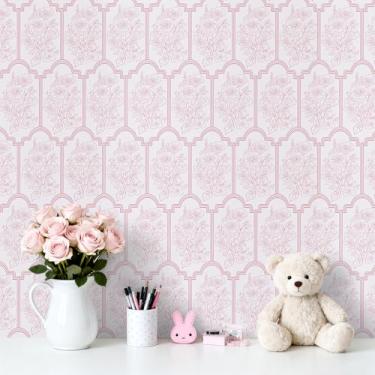 Imagem de COSNIGHT Papel de parede floral rosa descasque e cole papel de parede moderno de contato 43 cm x 38 cm, papel de parede autoadesivo rosa e branco para rolos de vinil de quarto