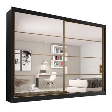 Imagem de Guarda Roupa Sevilha 2 Portas Espelhadas 100% Mdf Mademarcs Preto-branco Acetinado
