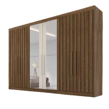 Imagem de Guarda Roupa 6 Portas Potente 4 Ripado Com Espelho 100% Mdf Brauna/off White