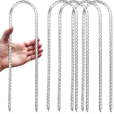 Imagem de Hodvya Estacas de trampolim de 30,5 cm Âncoras de vento forte Estacas em forma de U para o chão Acessórios de trampolim de vento alto, conjunto de 4, prata