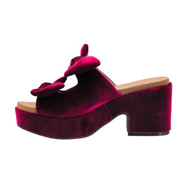 Imagem de Corkys Footwear Sandália feminina de salto "Put A Bow On It" – com salto de 8 cm e plataforma de 2,5 cm, salto grosso, palmilha de EVA e cabedal elegante com laços, Veludo vinho, 38