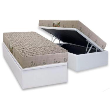 Imagem de Kit Cama Box Baú Solteiro Cannes 88x188 com Colchão Espuma D33 Courano Branco Herval