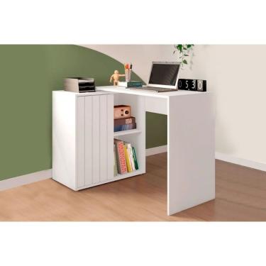 Imagem de Mesa Escrivaninha Retangular Tech C 1 Porta de Correr Estilo Ripado MDF 140cm Branco