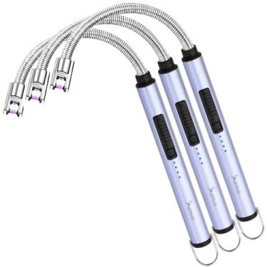 Imagem de SUPRUS Isqueiro de vela elétrico USB tipo C carcaça de aço recarregável e gancho para pendurar com pescoço flexível de 360° (azul, 3 pacotes)