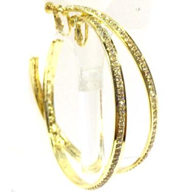 Imagem de Brincos de pressão com strass de cristal, brincos de argola de 6,3 cm para orelhas não perfuradas, Cristal, Na