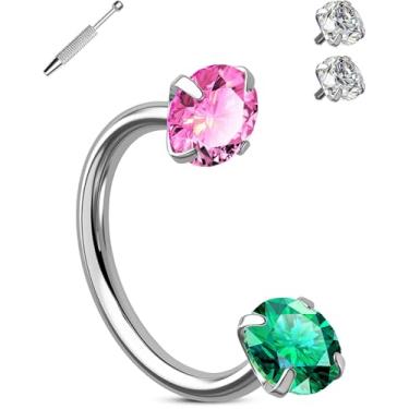 Imagem de OUFER Brincos de nariz de ferradura de 18 G, aço cirúrgico 316L, zircônia cúbica dupla, anéis de nariz roscados internamente para mulheres, piercing de orelha de hélice de sobrancelha labial, 20G 8MM