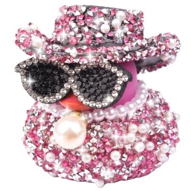 Imagem de MuMyer Ornamentos de carro de pato de borracha com strass, decorações de painel de carro de patos brilhantes com mini chapéu de cowboy colar óculos de sol