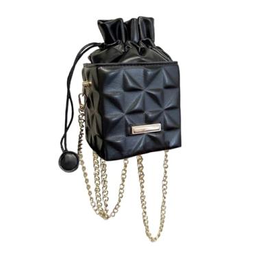 Imagem de Milumia Bolsa feminina de couro sintético em relevo mini bolsa de ombro transversal com cordão, Preto, one_size, Macio