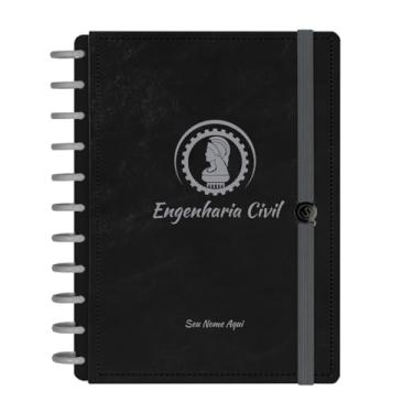Imagem de Caderno De Disco Iscool Inteligente Personalizado 140 Folhas Profissões Preto Prata Engenharia Civil Grande G+