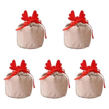 Imagem de Fenteer Conjunto de 5 Sacolas de Presente Natalinas com Cordão, Brinquedos para Brincar, Sacolas Multifuncionais para Embalar Presentes e Lembrancinhas de, Saco de Café, Red Antlers L